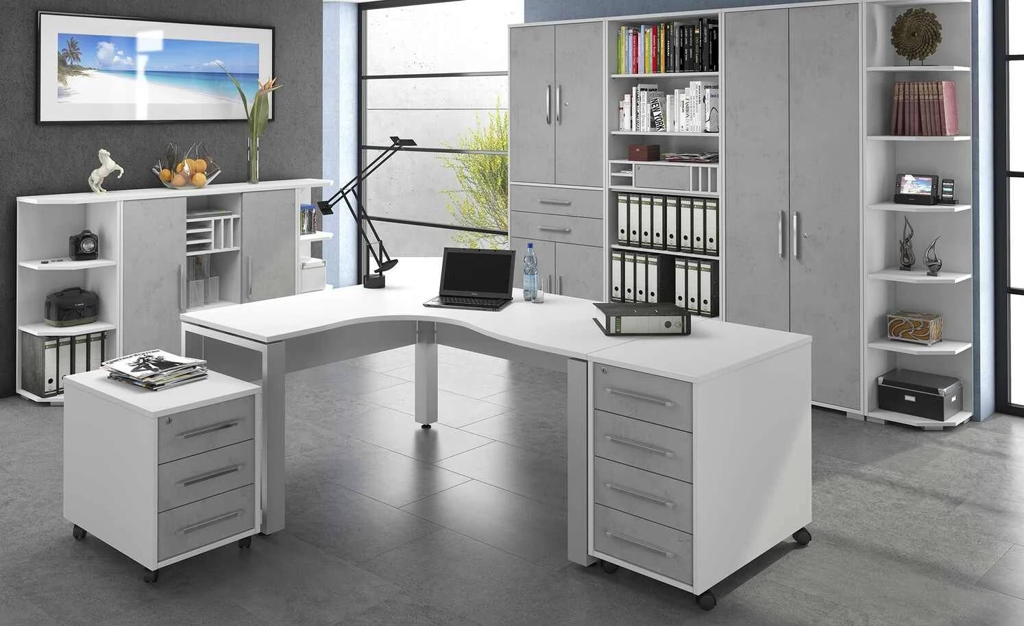 Sideboard mit 2 Schiebetüren Success | Weiß Steingrau 1 Sideboard mit 2 Schiebetüren Success | Weiß Steingrau