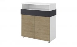 Highboard 2-türig Holly | Weiß / Hickory (Nachbildung) / Anthrazit