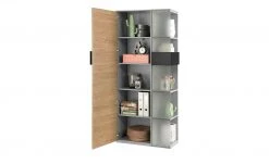 Vitrine Holly | Mittelgrau / Hickory (Nachbildung) / Anthrazit links -Komm Store 12114078 4 202003242242