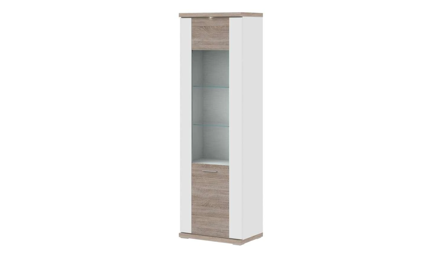 uno Vitrine Titan | Weiß / Eiche sägerau (Nachbildung) links Spotbeleuchtung 1 uno Vitrine Titan | Weiß / Eiche sägerau (Nachbildung) links Spotbeleuchtung