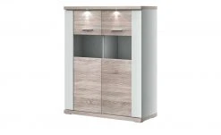 uno Highboard Titan | Weiß / Eiche sägerau (Nachbildung) Spotbeleuchtung