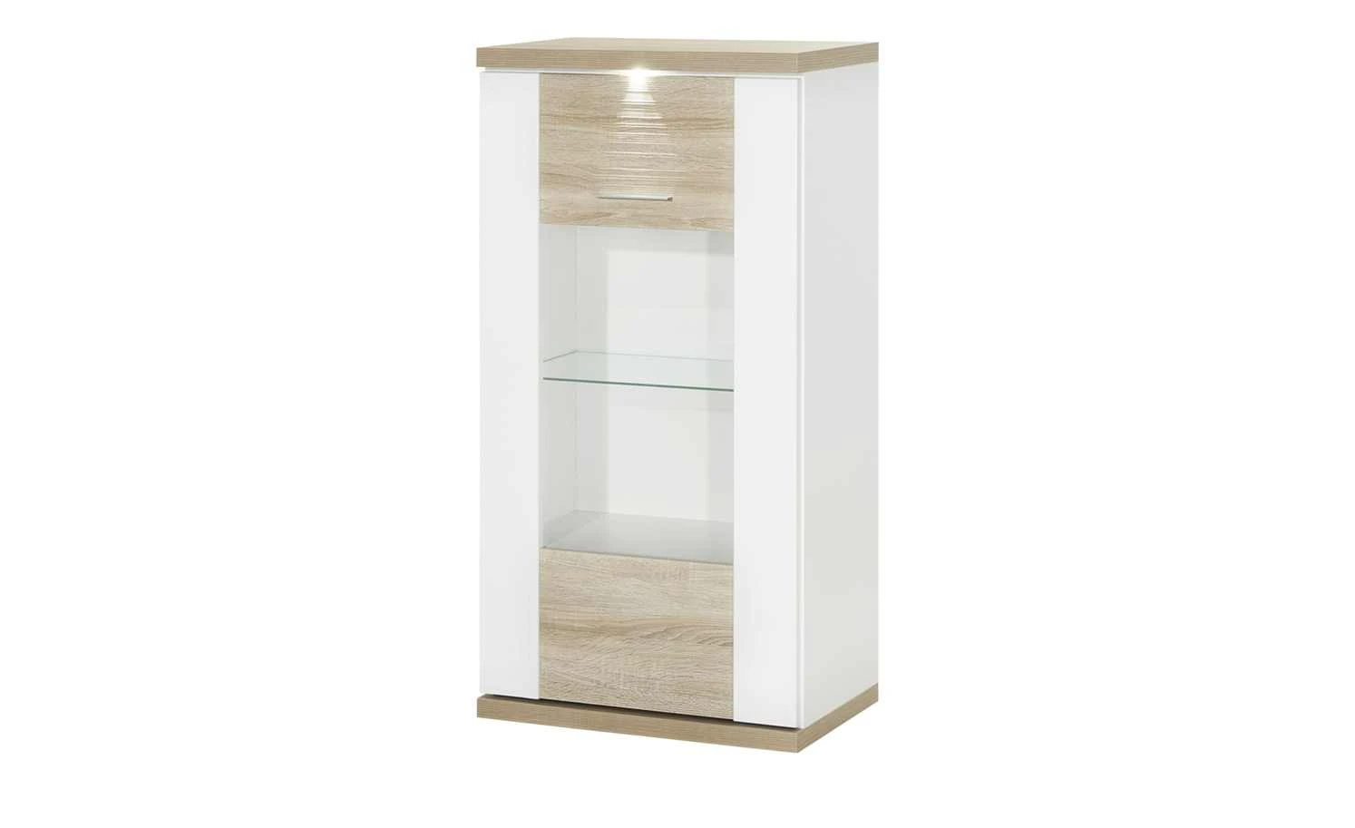 uno Vitrine Titan | Weiß / Eiche sägerau (Nachbildung) links Spotbeleuchtung 1 uno Vitrine Titan | Weiß / Eiche sägerau (Nachbildung) links Spotbeleuchtung