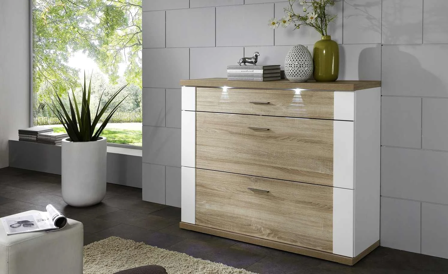 uno Kommode Titan | Weiß / Eiche sägerau (Nachbildung) 1 uno Kommode Titan | Weiß / Eiche sägerau (Nachbildung)