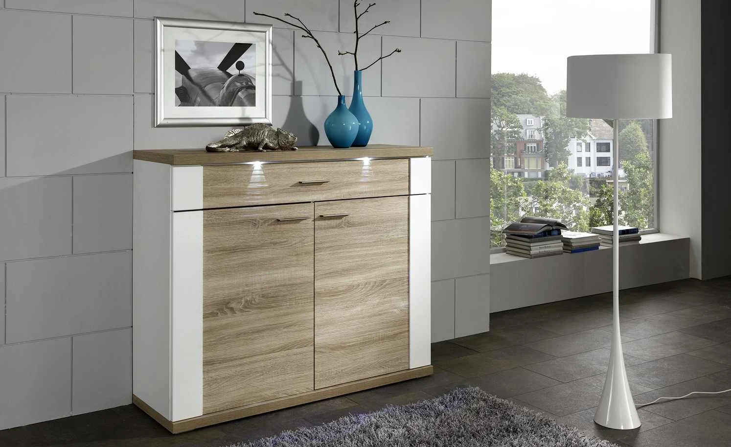 uno Kommode Titan | Weiß / Eiche sägerau (Nachbildung) 1 uno Kommode Titan | Weiß / Eiche sägerau (Nachbildung)