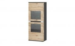 uno Vitrine Katt | Eiche San Remo (Nachbildung) / Graphitgrau rechts Frontbeleuchtung