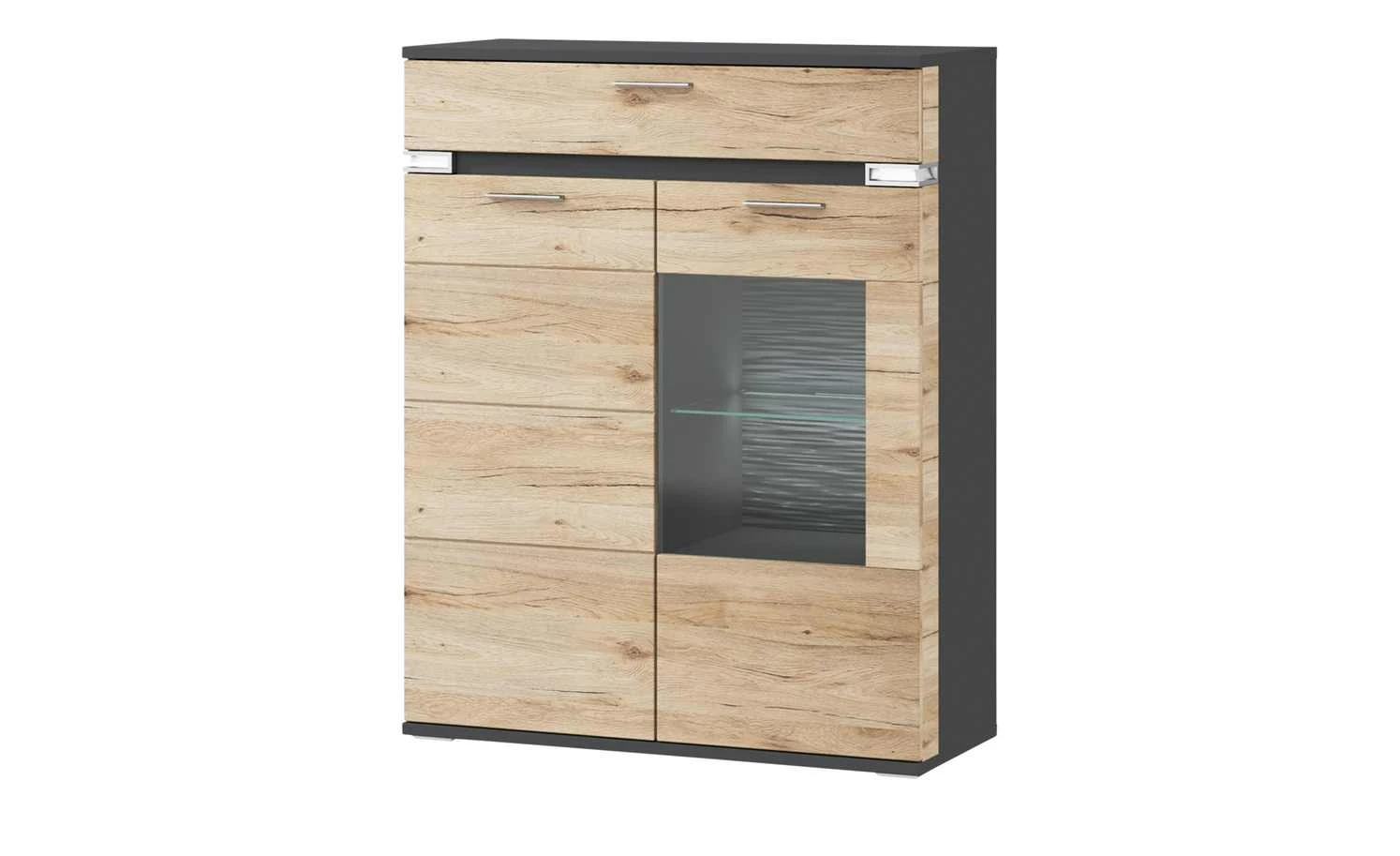 uno Highboard Katt | Eiche San Remo (Nachbildung) / Graphitgrau Frontbeleuchtung Glastür rechts 1 uno Highboard Katt | Eiche San Remo (Nachbildung) / Graphitgrau Frontbeleuchtung Glastür rechts