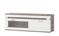 uno Hängevitrine Katt | Weiß / Eiche Trüffel (Nachbildung) Frontbeleuchtung