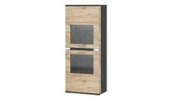 uno Vitrine Katt | Eiche San Remo (Nachbildung) / Graphitgrau links Frontbeleuchtung und Vitrinenbeleuchtung