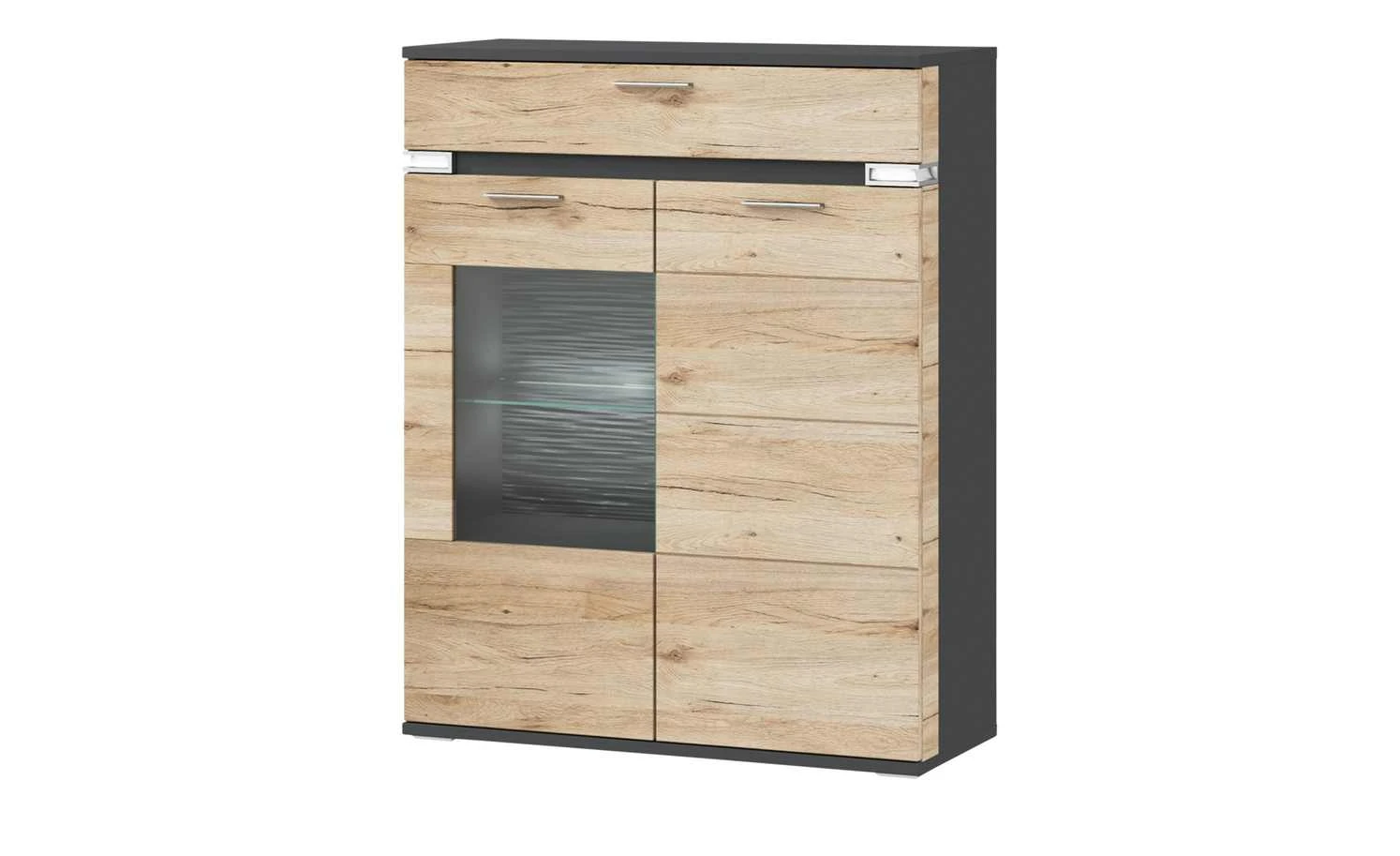 uno Highboard Katt | Eiche San Remo (Nachbildung) / Graphitgrau Frontbeleuchtung und Glasbodenbeleuchtung Glastür links 1 uno Highboard Katt | Eiche San Remo (Nachbildung) / Graphitgrau Frontbeleuchtung und Glasbodenbeleuchtung Glastür links