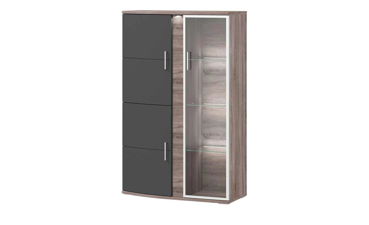 uno Vitrine Onyx | Graphitgrau / Eiche Trüffel sägerau (Nachbildung) Spotbeleuchtung Glastür rechts 1 uno Vitrine Onyx | Graphitgrau / Eiche Trüffel sägerau (Nachbildung) Spotbeleuchtung Glastür rechts