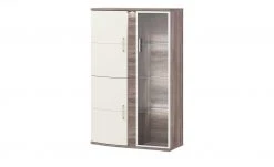 uno Vitrine Onyx | Vanille / Eiche Trüffel sägerau (Nachbildung) Spotbeleuchtung Glastür rechts