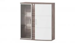 uno Hängevitrine Onyx | Weiß / Eiche Trüffel sägerau (Nachbildung) Spotbeleuchtung Glastür links