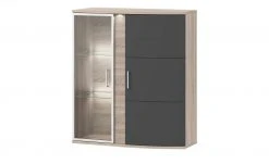 uno Hängevitrine Onyx | Graphitgrau / Eiche sägerau (Nachbildung) Spotbeleuchtung Glastür links