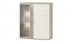 uno Hängevitrine Onyx | Vanille / Eiche sägerau (Nachbildung) Spotbeleuchtung Glastür links