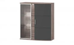 uno Hängevitrine Onyx | Graphitgrau / Eiche Trüffel sägerau (Nachbildung) Spot- und Glaskantenbeleuchtung Glastür links