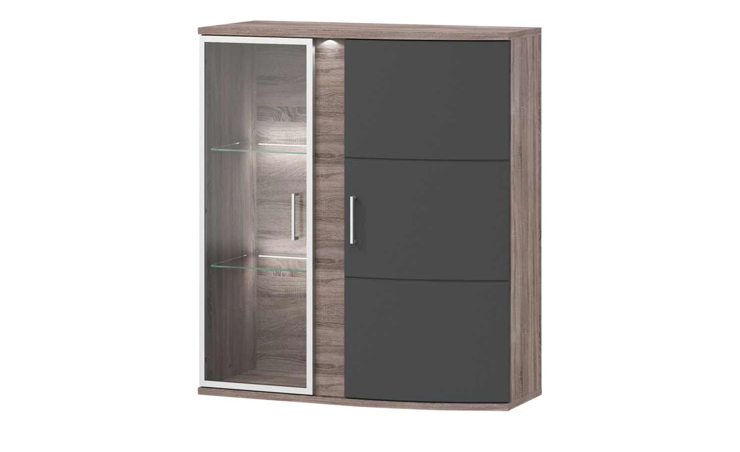 uno Hängevitrine Onyx | Graphitgrau / Eiche Trüffel sägerau (Nachbildung) Spot- und Glaskantenbeleuchtung Glastür links 1 uno Hängevitrine Onyx | Graphitgrau / Eiche Trüffel sägerau (Nachbildung) Spot- und Glaskantenbeleuchtung Glastür links