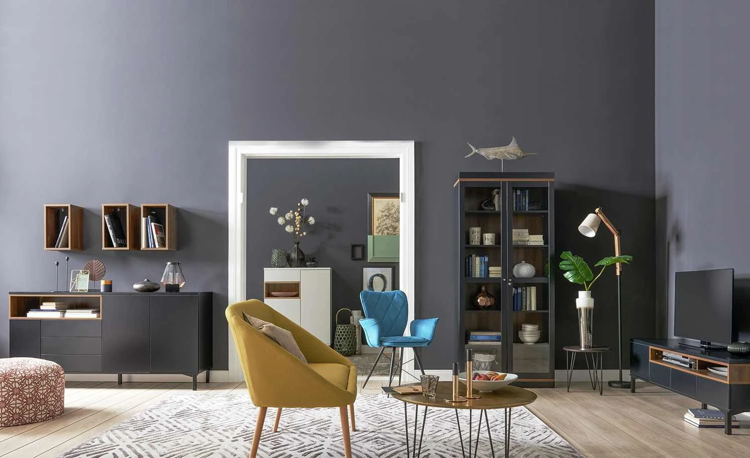 Roomers Highboard Case | Weiß / Eiche sägerau (Nachbildung) 2 Roomers Highboard Case | Weiß / Eiche sägerau (Nachbildung) – Bild 2