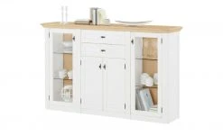 maison bleue Highboard Petit Chalet | Weiß / Asteiche mit Glastüren -Komm Store 12202659 10 202206232232