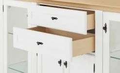 maison bleue Highboard Petit Chalet | Weiß / Asteiche mit Glastüren -Komm Store 12202659 5 202206232232