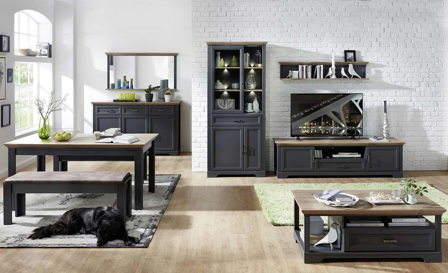 TV-Lowboard Varese | Graphitgrau / Asteiche (Nachbildung) 2 TV-Lowboard Varese | Graphitgrau / Asteiche (Nachbildung) – Bild 2