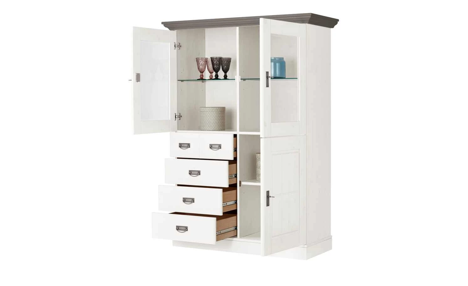 maison bleue Highboard Florian | Weiß / Grau Türen mit Glaseinsatz 9 maison bleue Highboard Florian | Weiß / Grau Türen mit Glaseinsatz – Bild 9