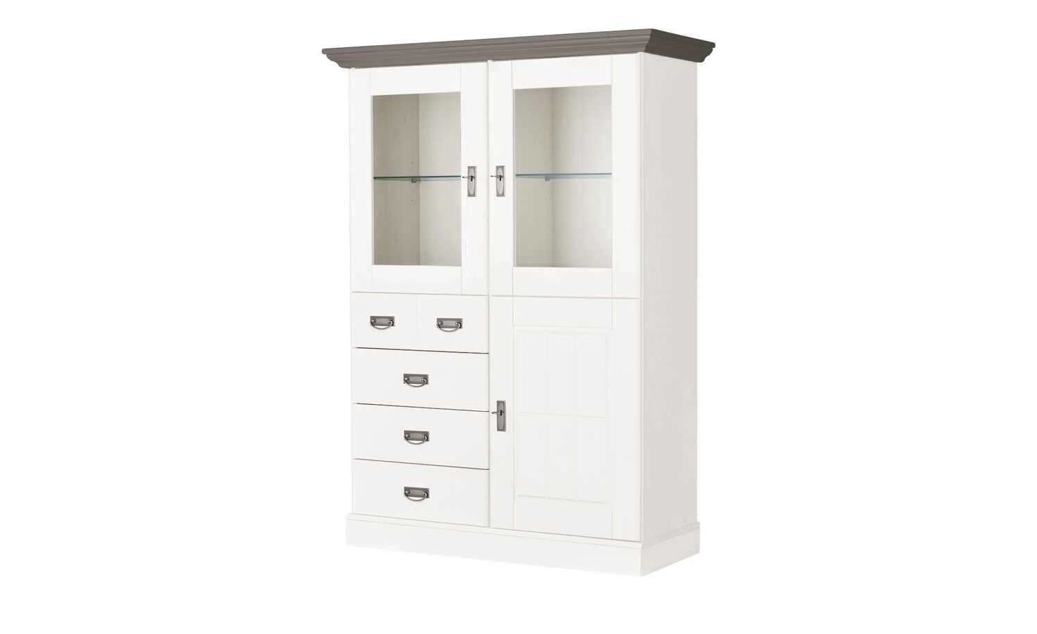 maison bleue Highboard Florian | Weiß / Grau Türen mit Glaseinsatz 2 maison bleue Highboard Florian | Weiß / Grau Türen mit Glaseinsatz – Bild 2