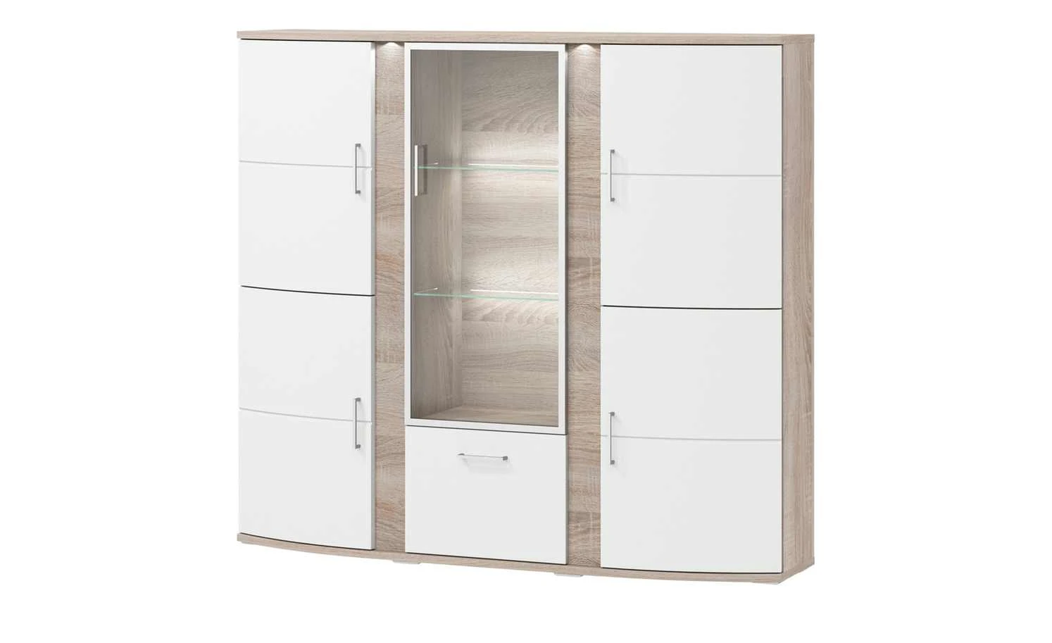 uno Highboard Onyx | Weiß / Eiche sägerau (Nachbildung) Spotbeleuchtung 1 uno Highboard Onyx | Weiß / Eiche sägerau (Nachbildung) Spotbeleuchtung