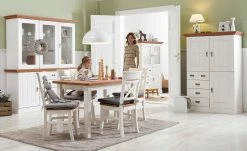 maison bleue Highboard Florian | Weiß / bernsteinfarben Türen mit Glaseinsatz