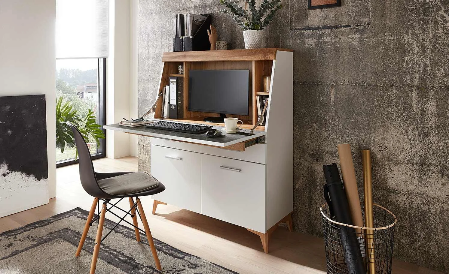 Sekretär Cortina | Weiß / Eiche (Nachbildung) 3 Sekretär Cortina | Weiß / Eiche (Nachbildung) – Bild 3