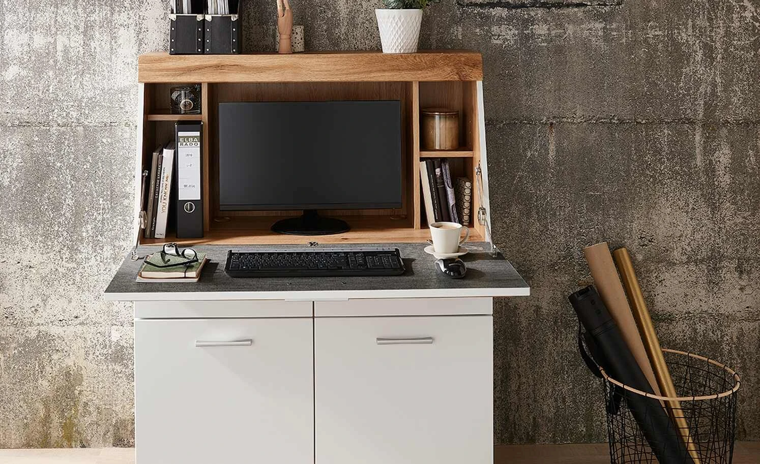 Sekretär Cortina | Weiß / Eiche (Nachbildung) 2 Sekretär Cortina | Weiß / Eiche (Nachbildung) – Bild 2