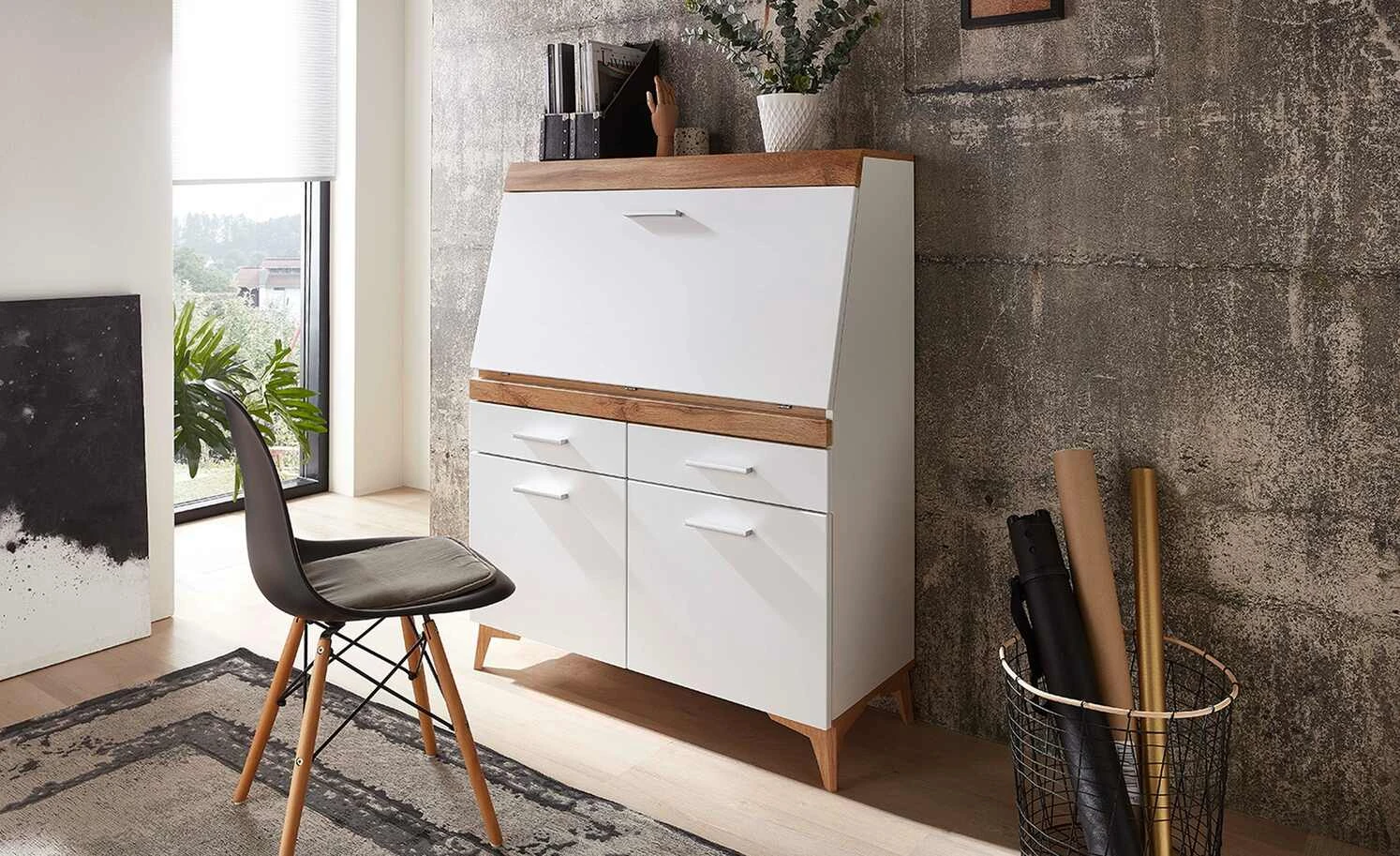 Sekretär Cortina | Weiß / Eiche (Nachbildung) 1 Sekretär Cortina | Weiß / Eiche (Nachbildung)