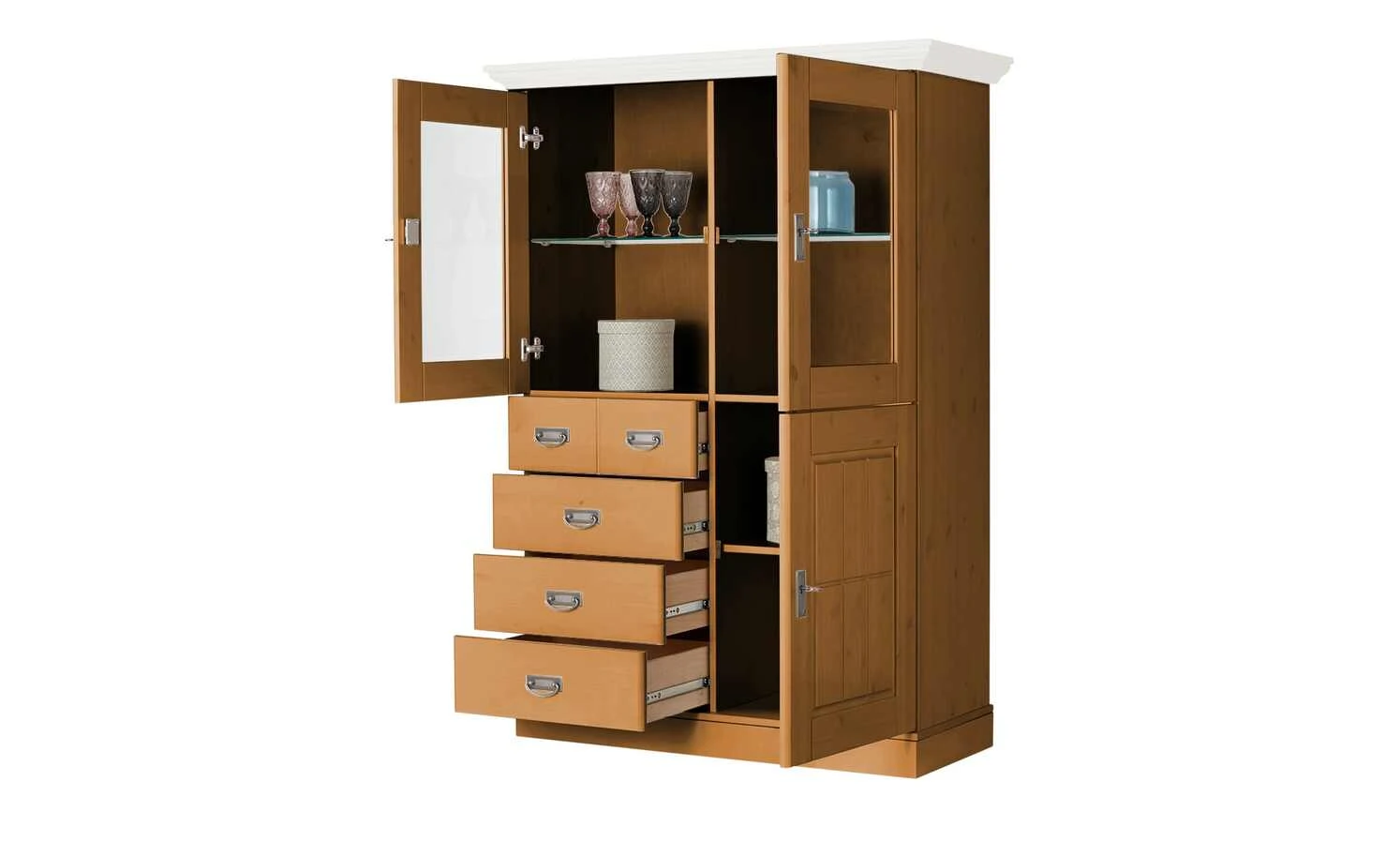 maison bleue Highboard Florian | bernsteinfarben / Weiß Türen mit Glaseinsatz 2 maison bleue Highboard Florian | bernsteinfarben / Weiß Türen mit Glaseinsatz – Bild 2