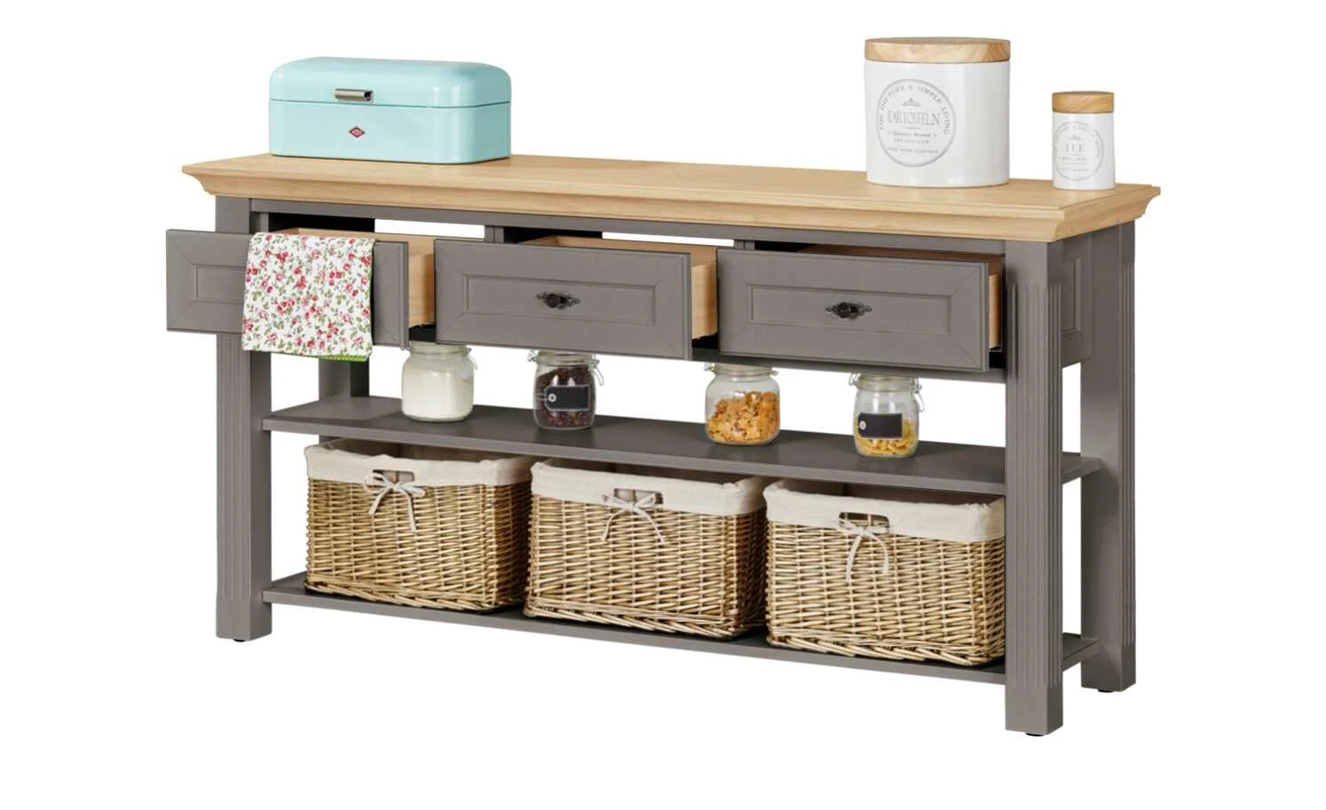 maison bleue Anrichte Petit Chalet | Graphit (Grau) / Asteiche mit Flechtkörben 3 maison bleue Anrichte Petit Chalet | Graphit (Grau) / Asteiche mit Flechtkörben – Bild 3