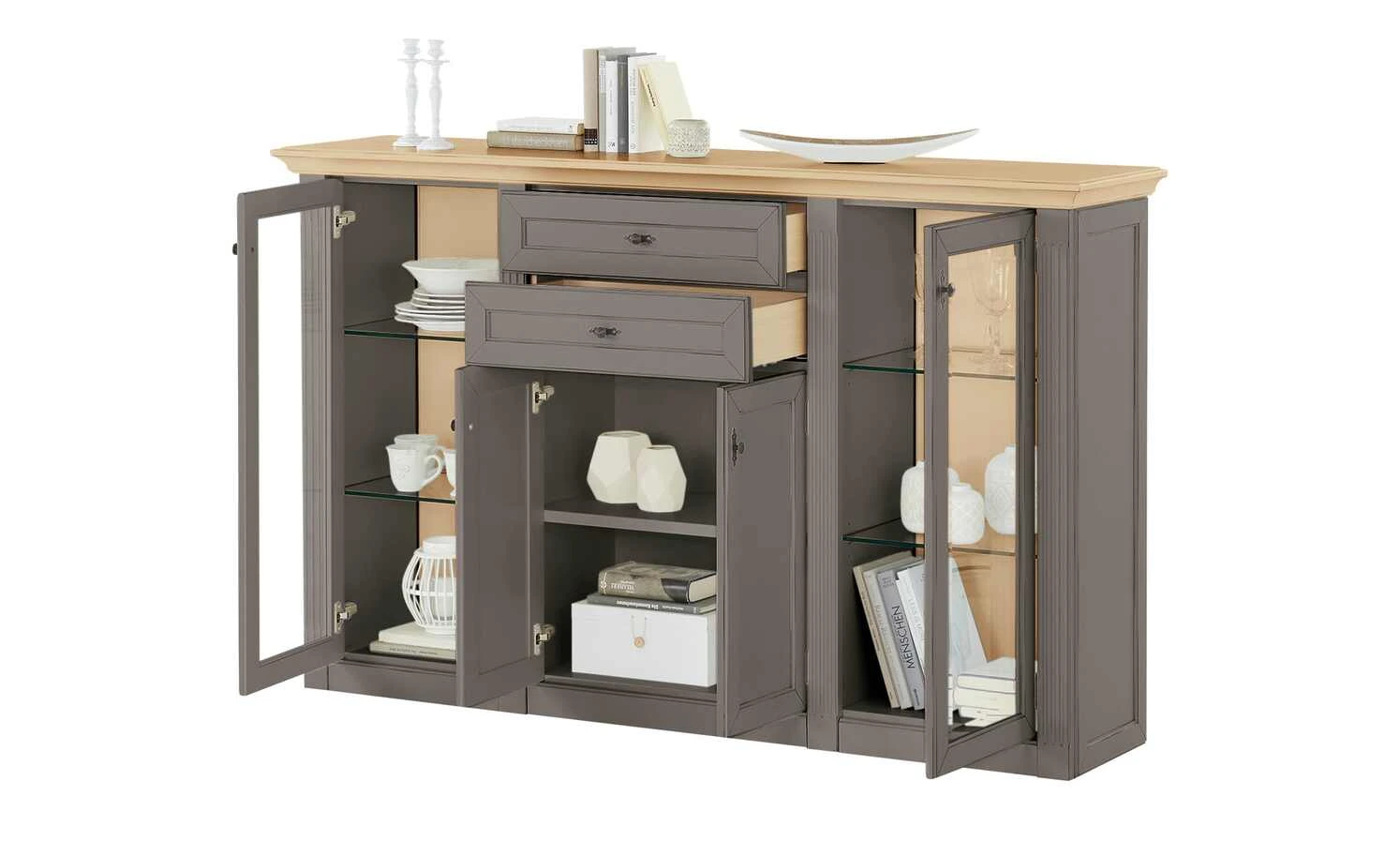 maison bleue Highboard Petit Chalet | Graphitgrau / Asteiche mit Glastüren 12 maison bleue Highboard Petit Chalet | Graphitgrau / Asteiche mit Glastüren – Bild 12