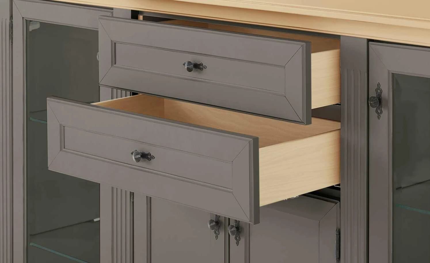 maison bleue Highboard Petit Chalet | Graphitgrau / Asteiche mit Glastüren 6 maison bleue Highboard Petit Chalet | Graphitgrau / Asteiche mit Glastüren – Bild 6