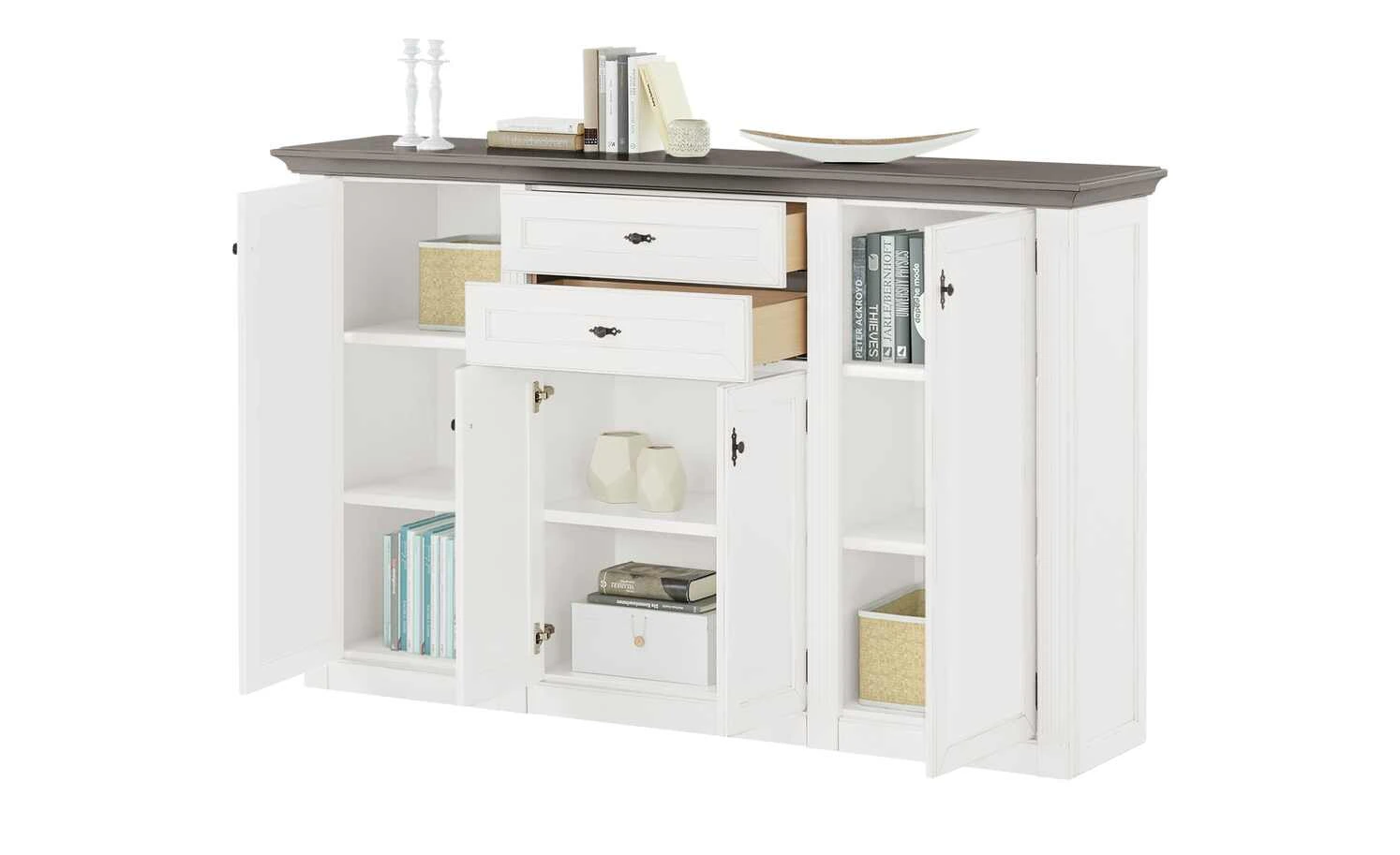 maison bleue Highboard Petit Chalet | Weiß / Graphitgrau mit Holztüren 2 maison bleue Highboard Petit Chalet | Weiß / Graphitgrau mit Holztüren – Bild 2