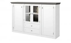 maison bleue Highboard Petit Chalet | Weiß / Graphitgrau mit Holzboden