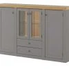 maison bleue Highboard Petit Chalet | Graphitgrau / Asteiche mit Glasboden