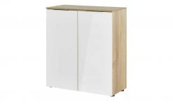 Kommode Vitreo | Eiche Sägerau (Nachbildung) / Weiß glänzend