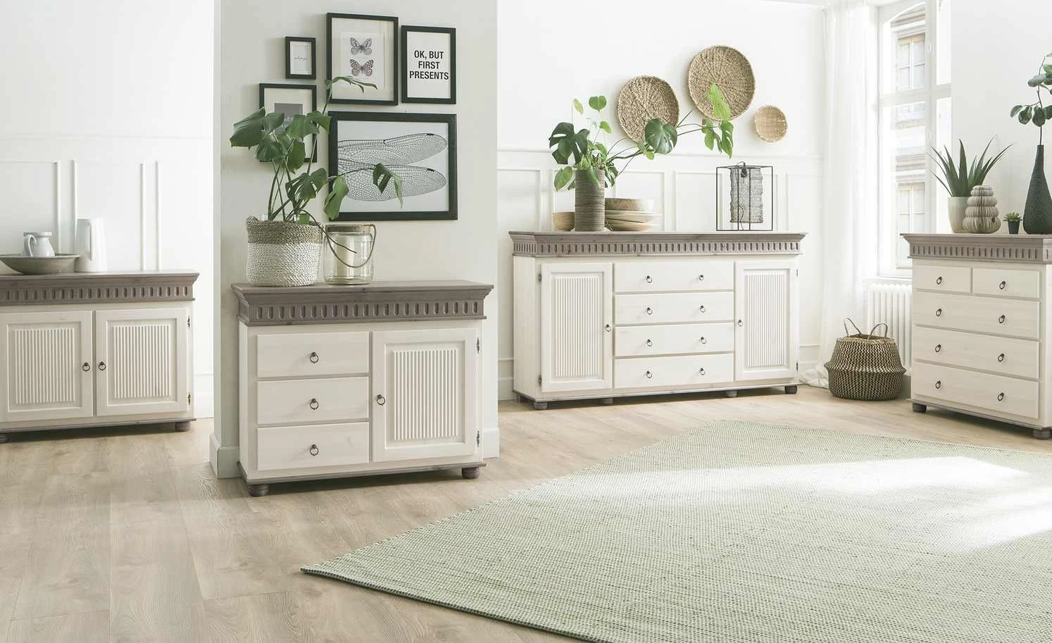 Kommode Bornholm | Kiefer Weiß / Kiefer lavafarben 2 Türen 1 Kommode Bornholm | Kiefer Weiß / Kiefer lavafarben 2 Türen