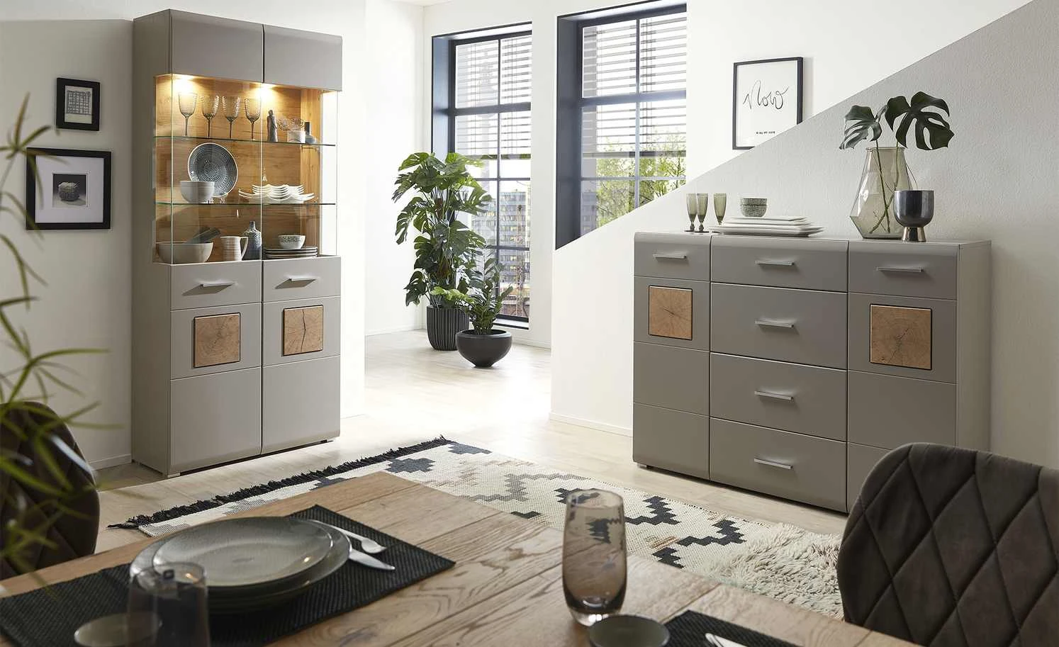 Kommode Cortina | 140|cm Basaltgrau / Hirnholz (Nachbildung) 1 Kommode Cortina | 140|cm Basaltgrau / Hirnholz (Nachbildung)