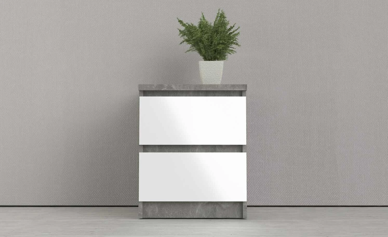 Kommode mit 2 Schüben Nardo | 49,5|cm Beton (Nachbildung) / Weiß 1 Kommode mit 2 Schüben Nardo | 49,5|cm Beton (Nachbildung) / Weiß