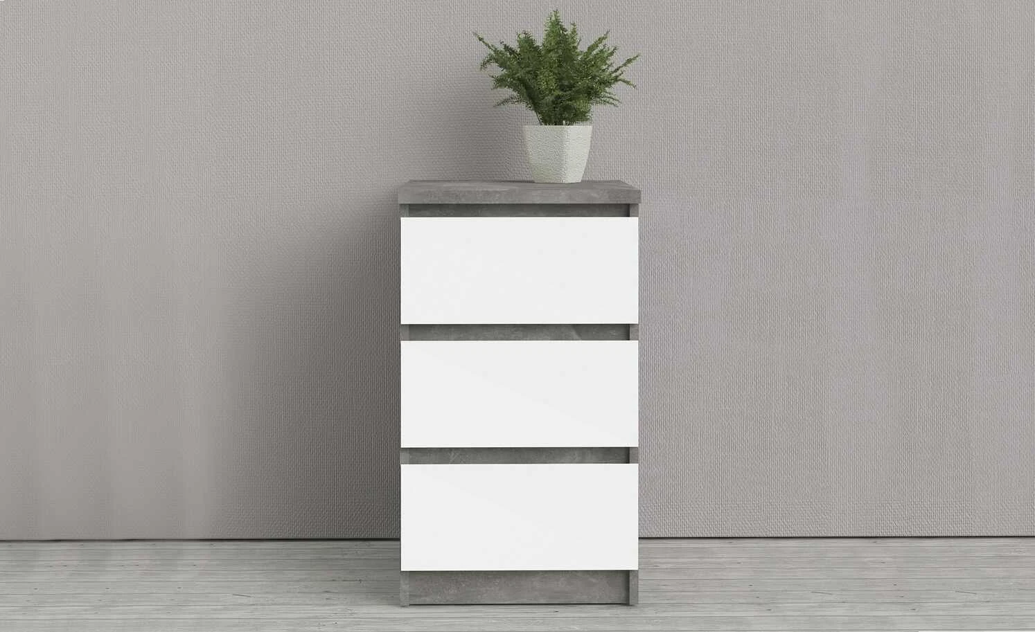 Kommode mit 3 Schüben Nardo | 70,1|cm Beton (Nachbildung) / Weiß 1 Kommode mit 3 Schüben Nardo | 70,1|cm Beton (Nachbildung) / Weiß