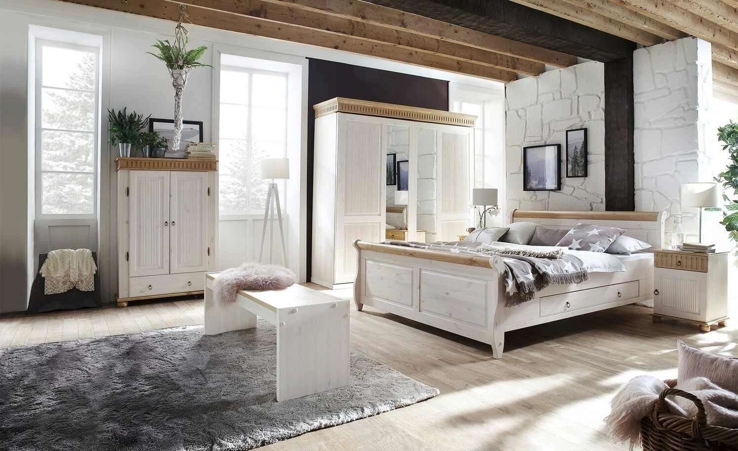 Nachtkommode Bornholm | Kiefer Weiß / Kiefer antikfarben 1 Nachtkommode Bornholm | Kiefer Weiß / Kiefer antikfarben